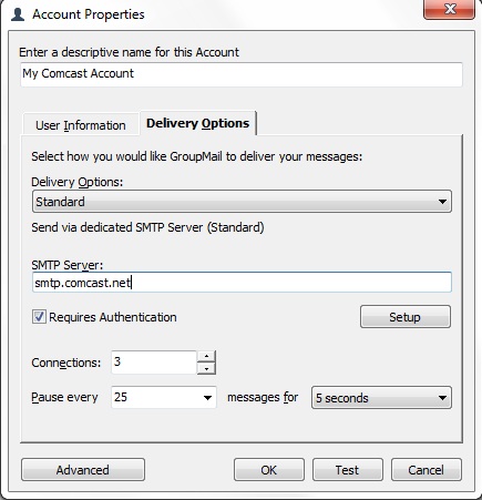 comcast outgoing mail server settings for pop account